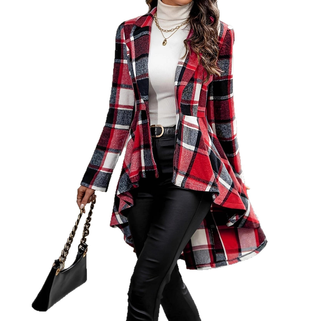 Damen Elegante und fließende Karojacke mit asymmetrischem Saum EB