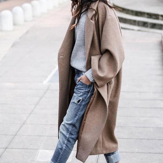 Damen nan langer Oversize Wollmix-Kimonomantel mit offener Vorderseite und tiefen Eingrifftaschen EB