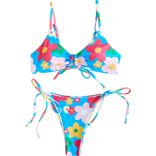 Damen Triangel-Bikini mit floralem Design und verstellbaren Trägern EB