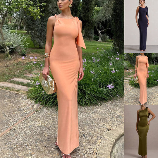 Damen Maxikleid mit asymmetrischem Trägerdesign und elegantem Silhouette EB