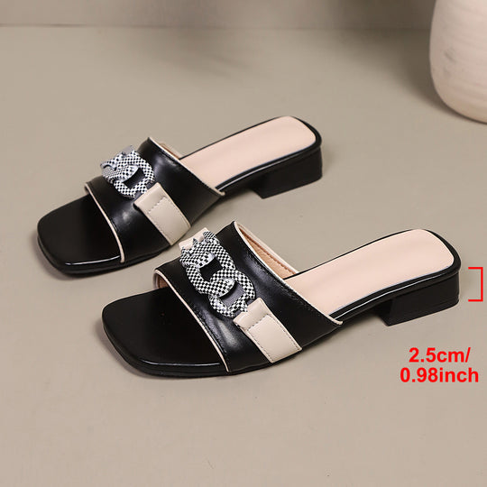 Damen Komfortable Slides mit modischem Ketten-Design EB
