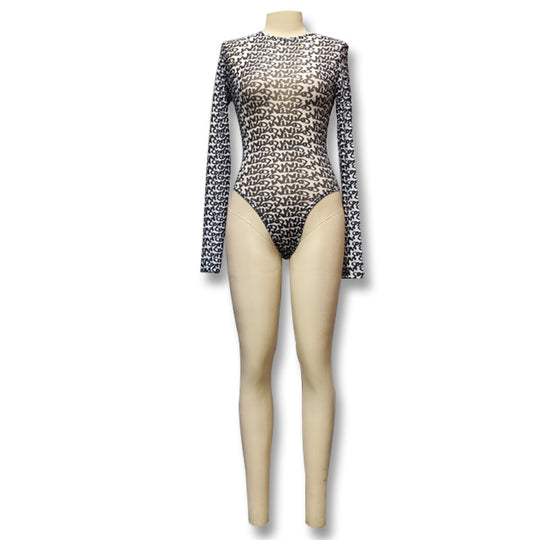 Damen Langärmliges Mesh-Oberteil mit kontrastierenden Schriftzügen EB