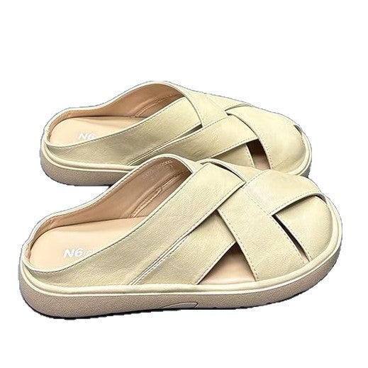 Damen trendige Clogs mit kreuzverzierten Riemen und weichem Innenfutter EB