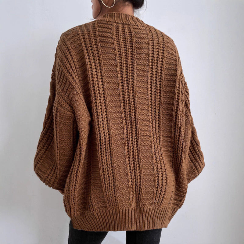 Damen Grobstrick Cardigan mit weiten Ärmeln und Knopfdetails EB
