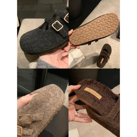 Damen Filzhausschuhe mit verstellbarem Riemen und komfortablem Fußbett EB