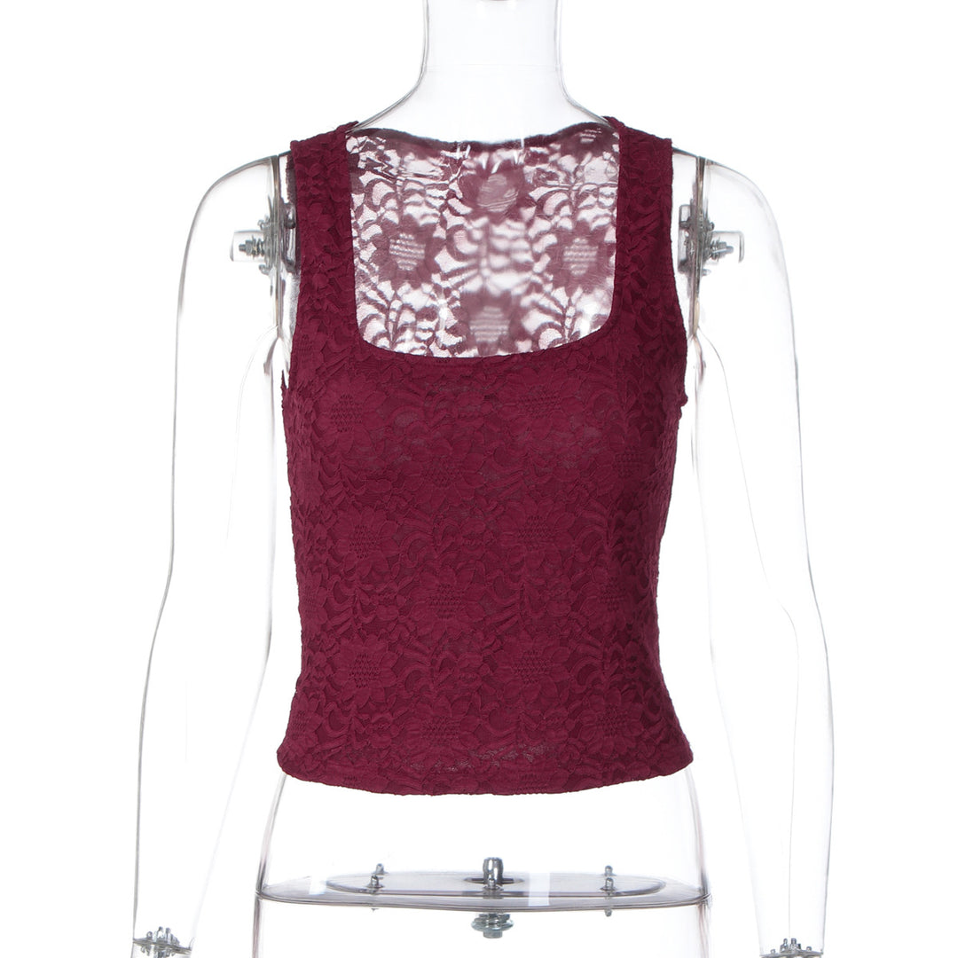 Damen Spitzentop mit quadratischem Ausschnitt und figurbetontem Schnitt EB