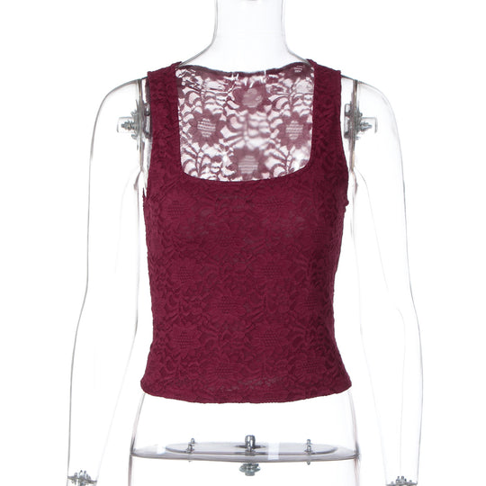 Damen Spitzentop mit quadratischem Ausschnitt und figurbetontem Schnitt EB