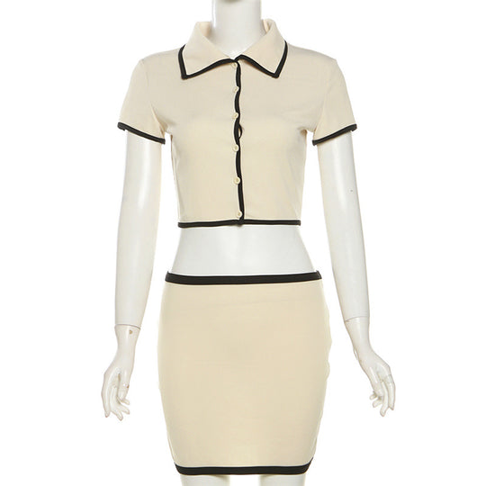 Damen Elegantes Kurzarm-Oberteil mit modischem Rock EB