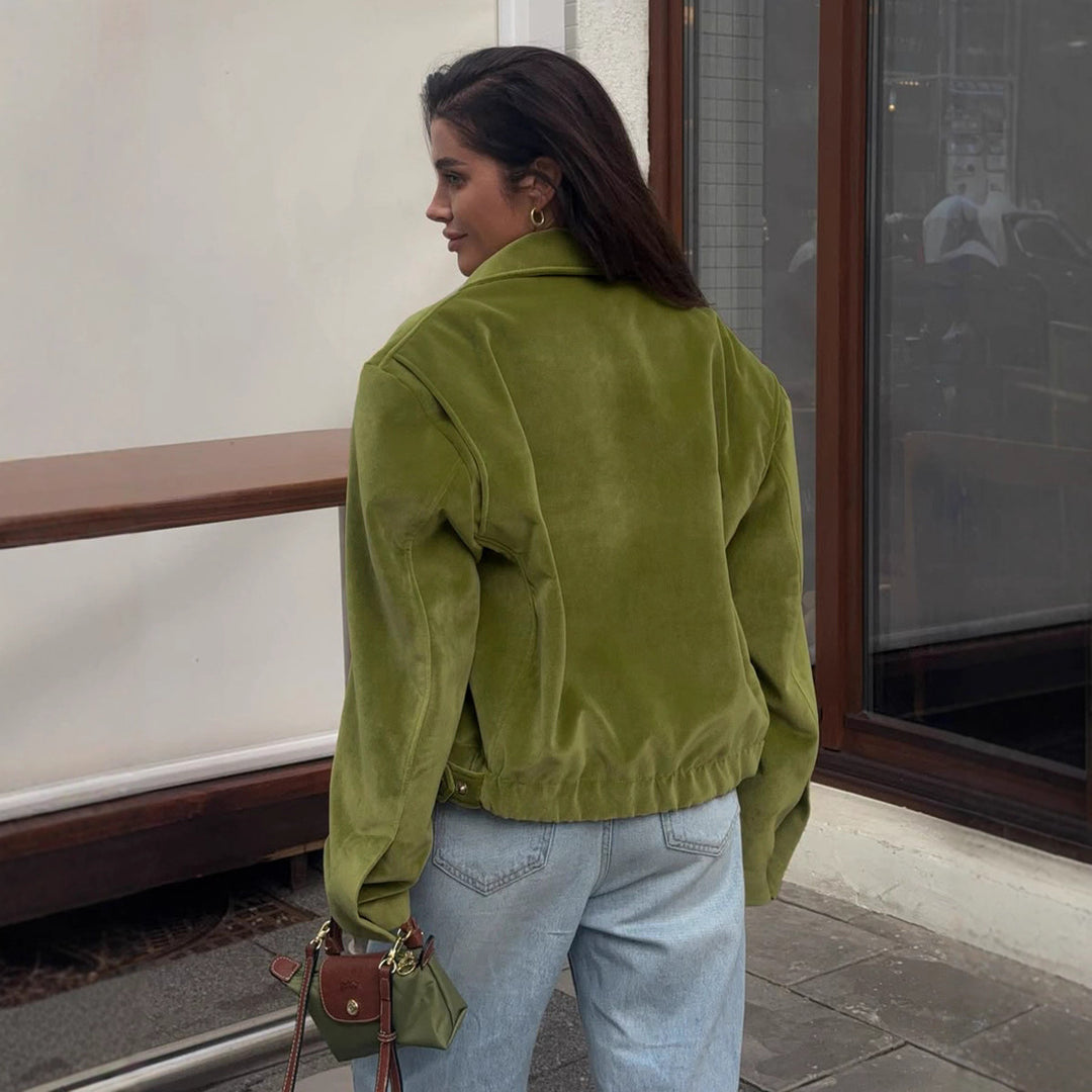Damen Modische Veloursjacke mit elastischem Bund EB