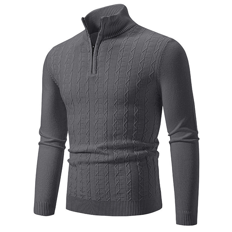 Herren modischer Strickpullover mit Stehkragen und Reißverschluss EB
