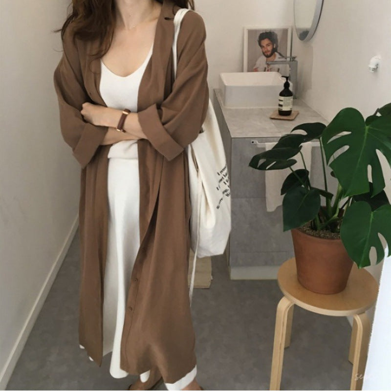 Damen Hemdblusenkleid mit Bindegürtel und lässigen Dreiviertelärmeln EB
