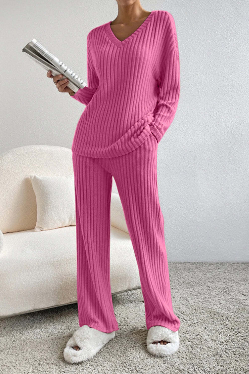 Damen komfortabler Ripp-Strickanzug mit weitem Schnitt EB