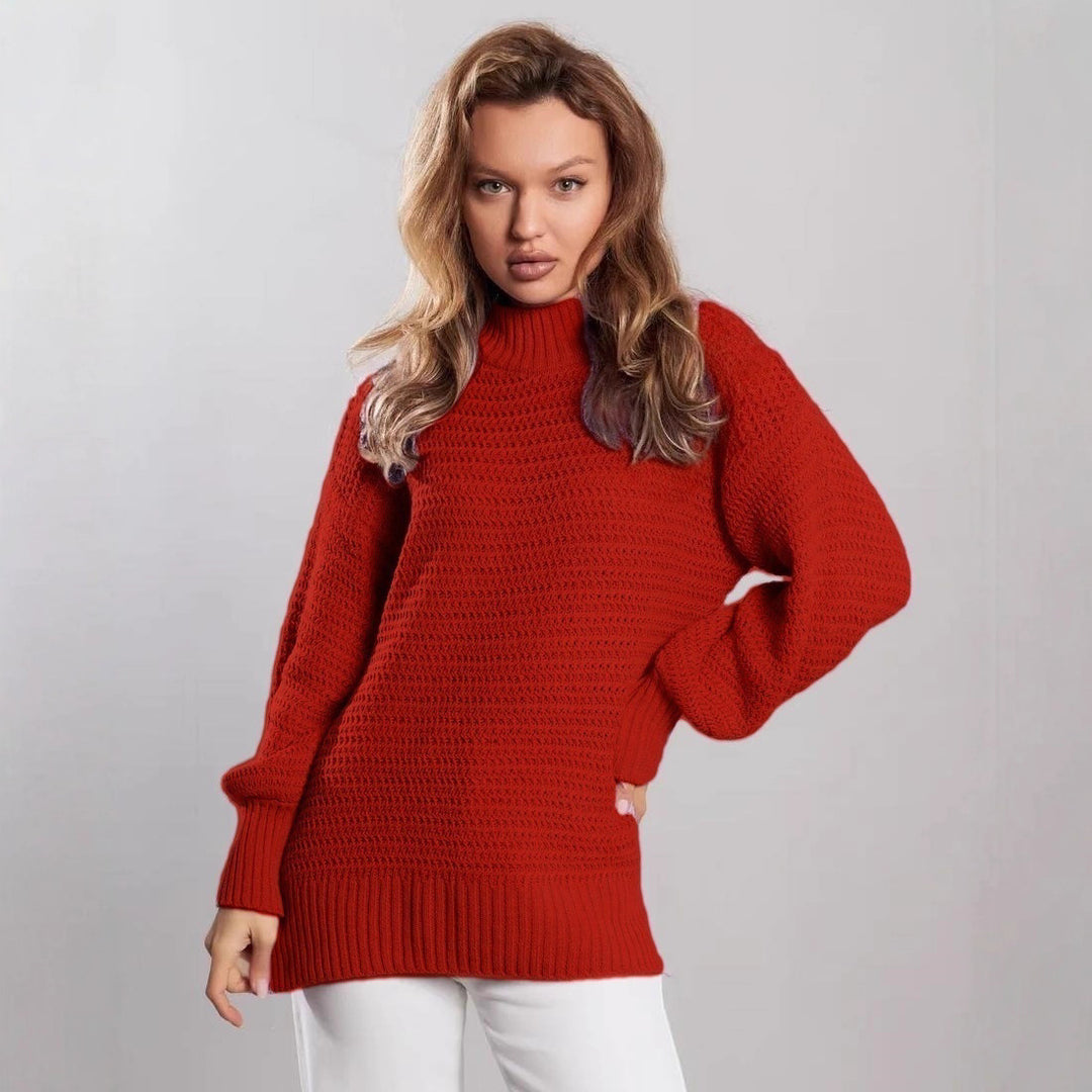 Damen modischer Strickpullover mit strukturiertem Muster und weitem Schnitt EB