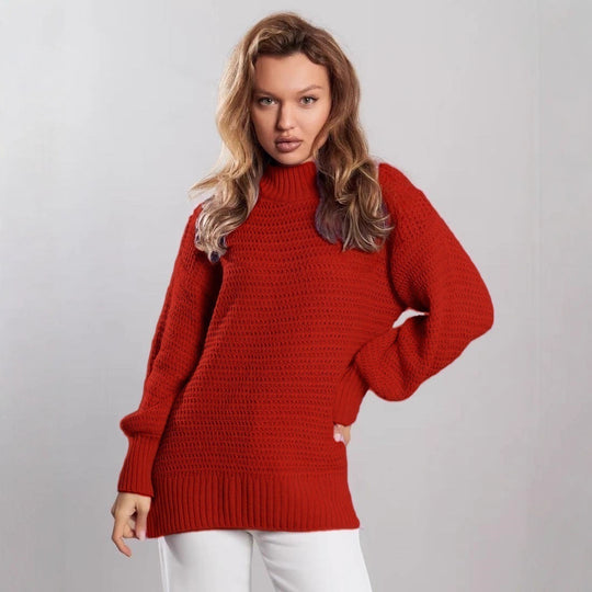 Damen modischer Strickpullover mit strukturiertem Muster und weitem Schnitt EB