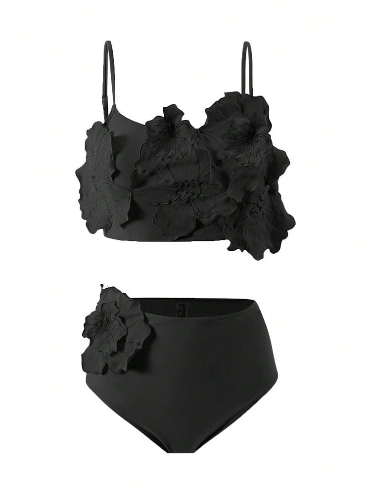 Damen Floral Bikini mit voluminösem Blüten-Design EB