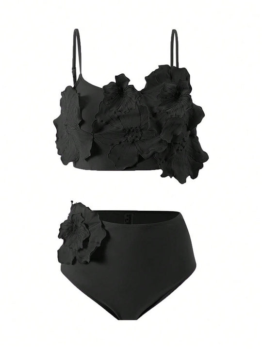 Damen Floral Bikini mit voluminösem Blüten-Design EB