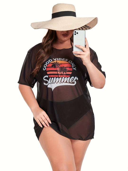 Damen Transparente Strandbluse mit sommerlichem Aufdruck EB