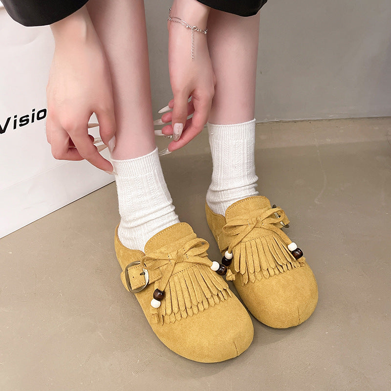 Damen Clogs mit fransigem Design und eleganter Schnalle EB