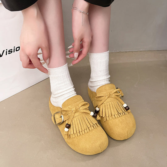 Damen Clogs mit fransigem Design und eleganter Schnalle EB