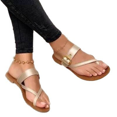 Damen Elegante und komfortable Flachsandalen mit dekorativem Riemendesign EB