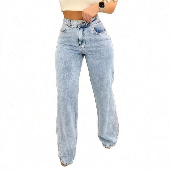 Damen Hochtaillierte Jeans mit lässigem Schnitt und modernen Waschungen EB