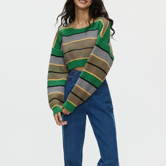 Damen Crop-Pullover mit lässigen Streifen und weichem Material EB
