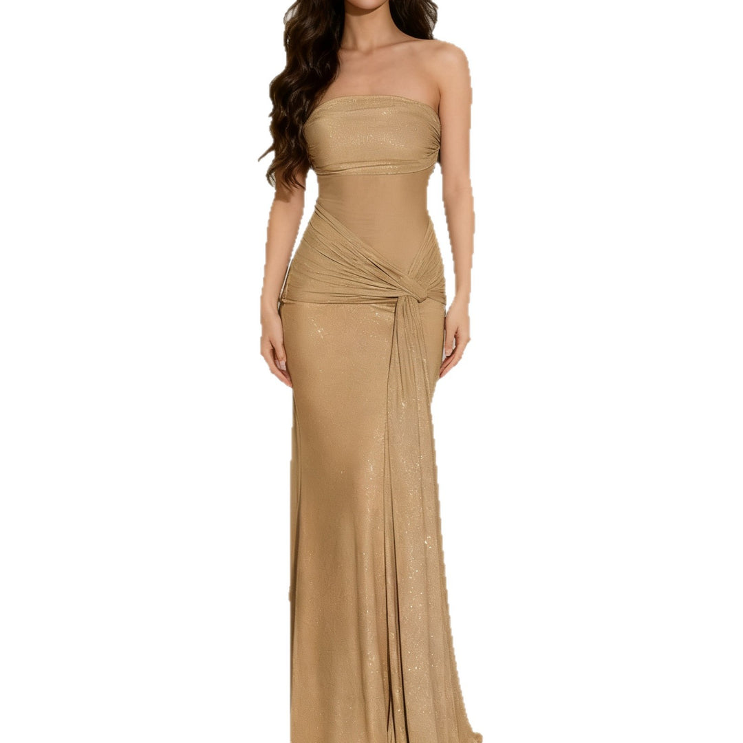 Damen Strapless Glamour Kleid mit eleganten Schals EB