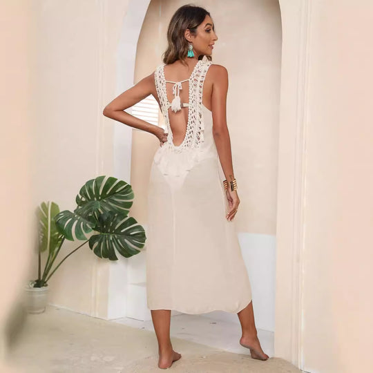 Damen Luftiges Strandkleid mit gehäkeltem Dekolleté EB