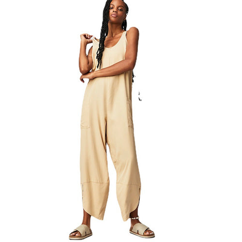 Damen Lässiger Jumpsuit mit weitem Bein und seitlichen Taschen EB