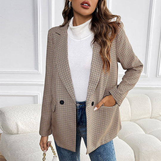 Damen elegante Karo-Blazerjacke EB