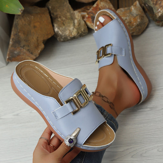 Damen Elegante und bequeme Mules mit modischen Schnallen EB