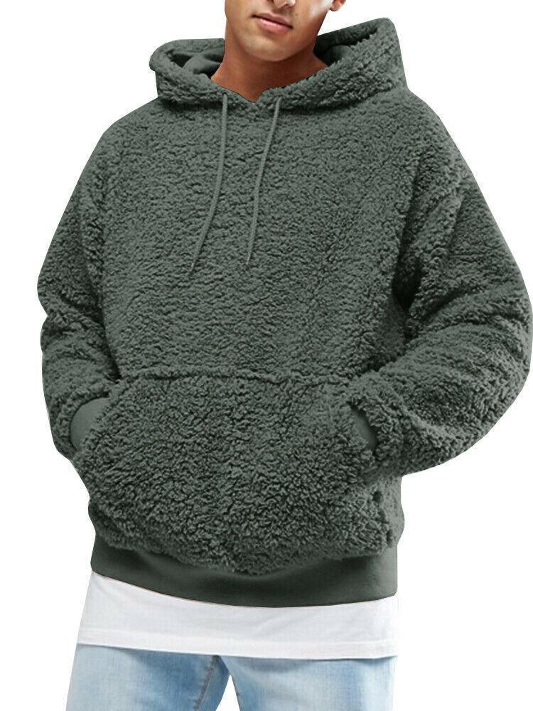 Herren Lässiger Teddy-Fleece Hoodie mit praktischen Kängurutaschen und verstellbarem Kordelzug EB