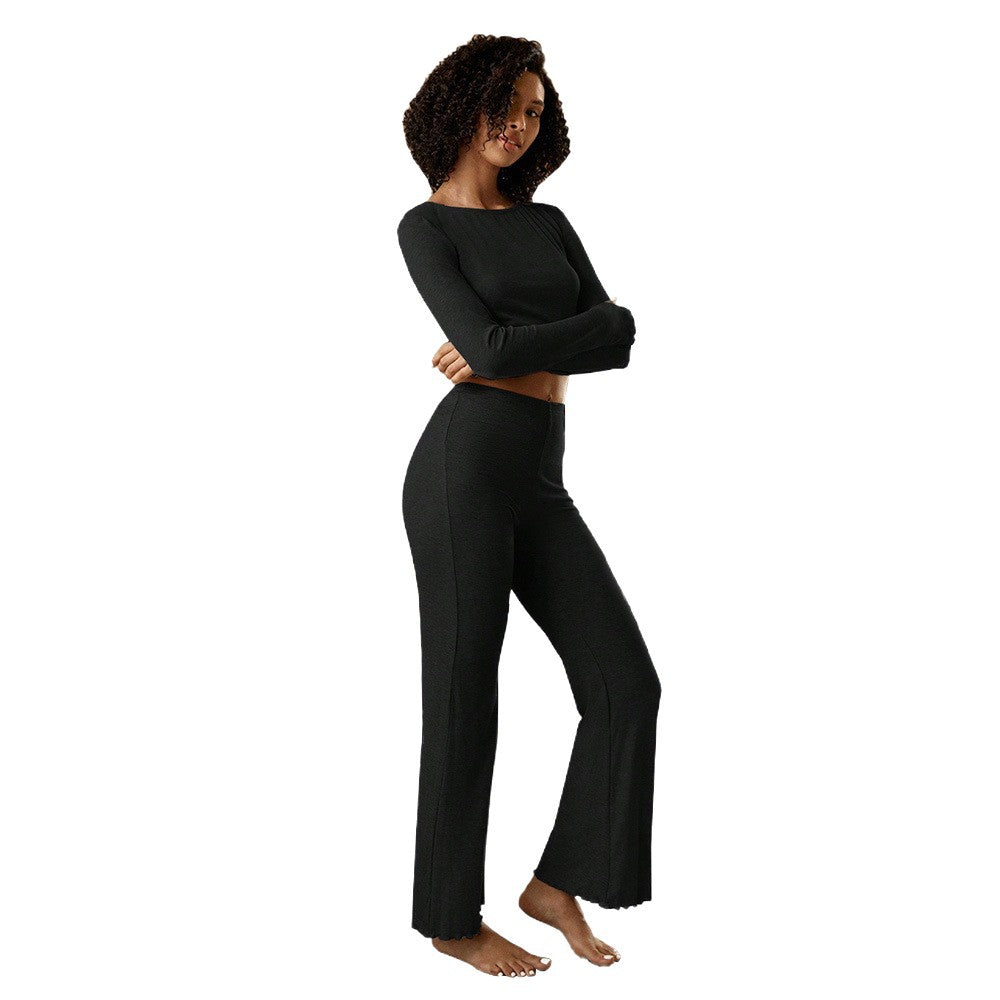 Damen geripptes Lounge-Set mit Cropped-Longsleeve und Highwaist-Leggings Eichborn Berlin
