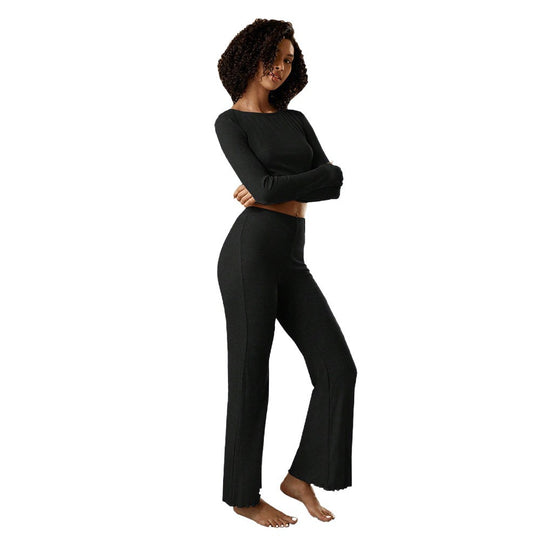 Damen geripptes Lounge-Set mit Cropped-Longsleeve und Highwaist-Leggings Eichborn Berlin