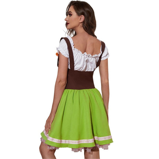 Damen nan Trachten-Festkleid mit figurbetonter Korsett-Schnürung, geraffter Carmenbluse und mehrlagigem Tellerrock EB
