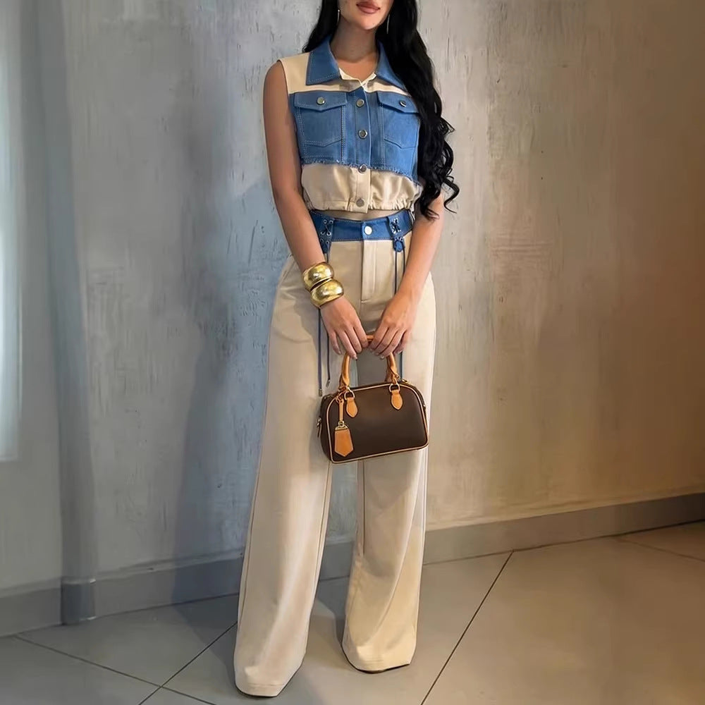 Damen Modischer Overall mit Denim-Design und Stylish-Bund EB