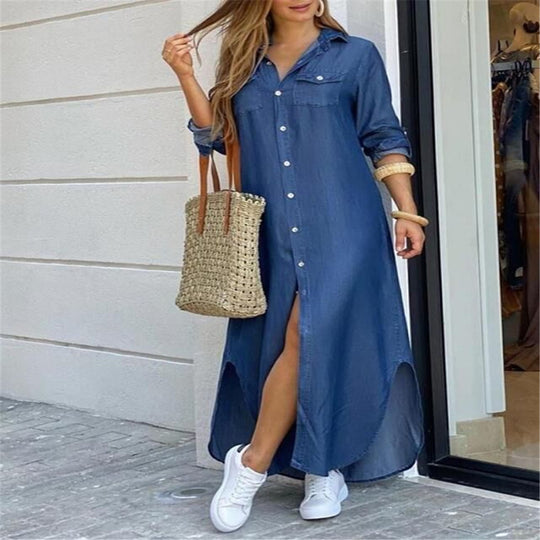 Damen nan langes Hemdkleid mit floralem Muster und seitlichem Schlitz EB