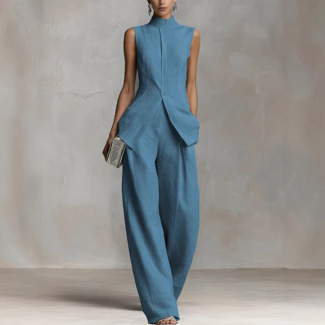 Damen Eleganter suit mit hochgeschlossenem Kragen und weitem Bein EB