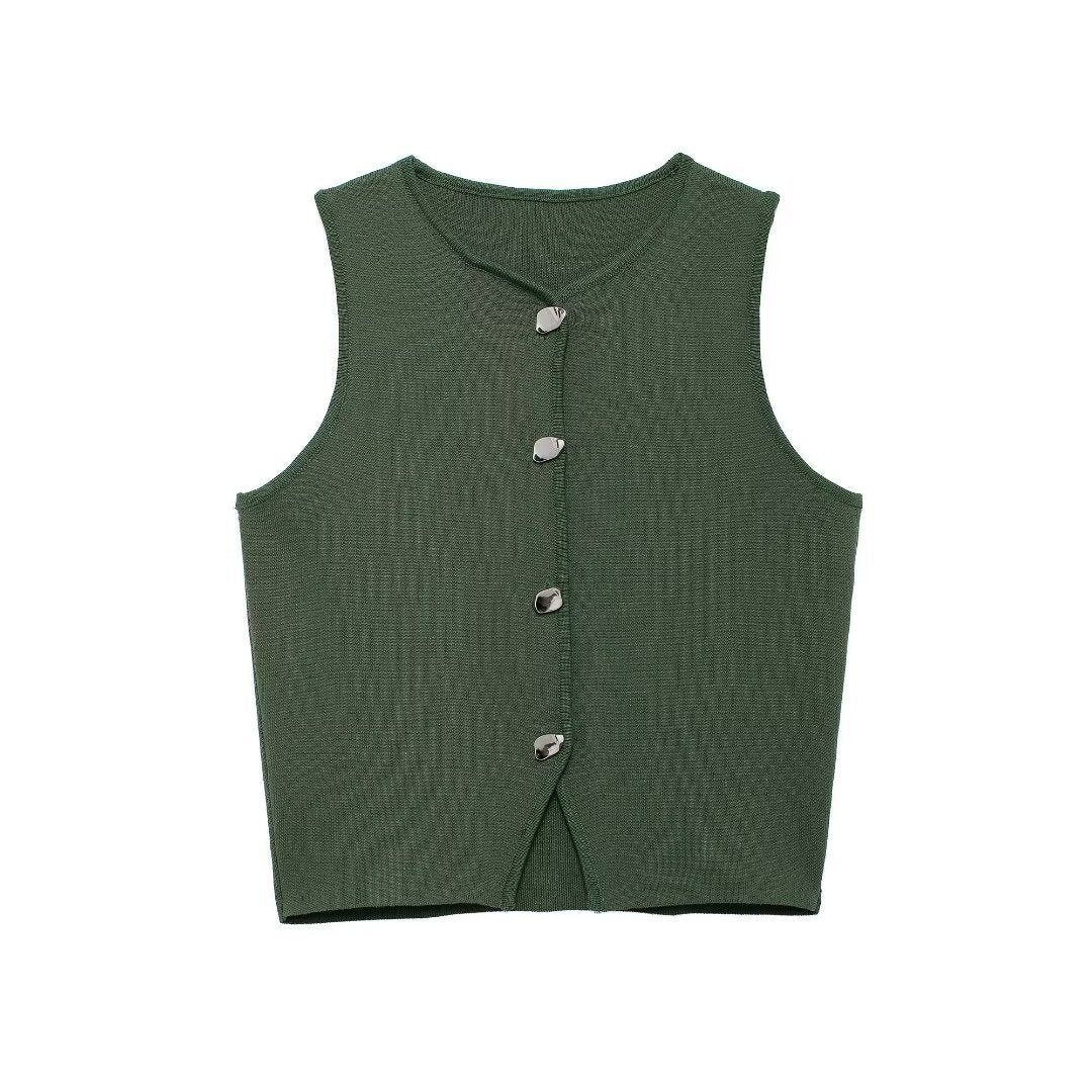 Damen ärmelloses Strickoberteil mit Knopfdetails EB