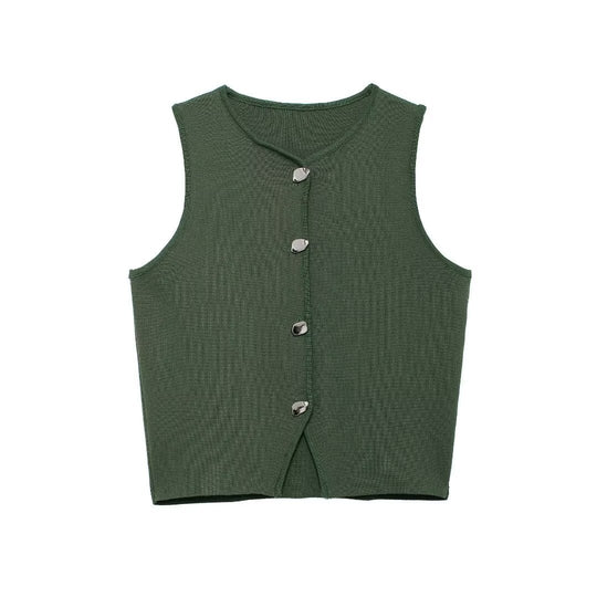 Damen ärmelloses Strickoberteil mit Knopfdetails EB