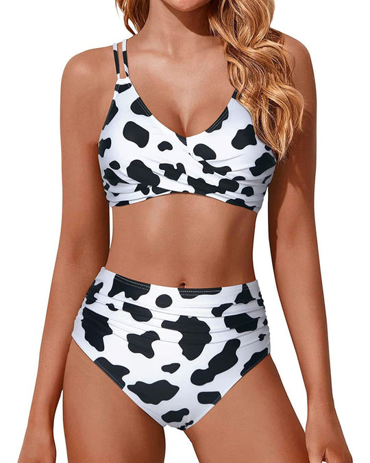 Damen Hochtailliertes Bikini-Set mit gerafftem Oberteil EB