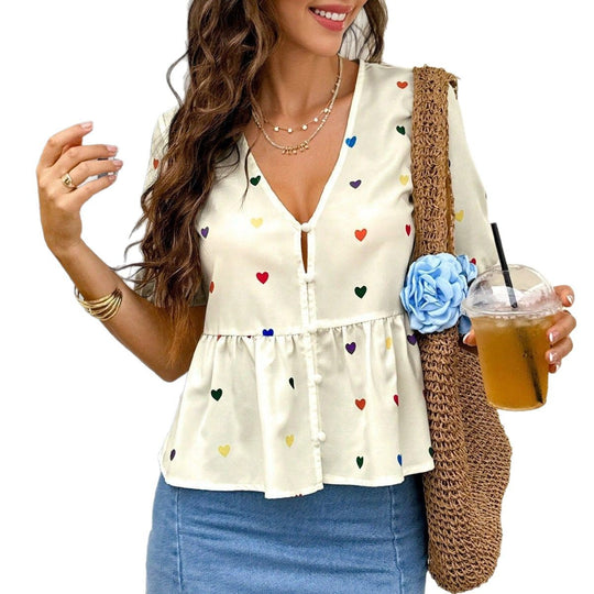 Damen verspielte Bluse mit Herzen und Taillenschnitt EB