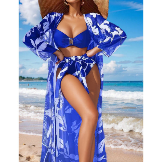 Damen Bikini-Set mit floralem Überrock und stilvollem Bandeau-Oberteil EB