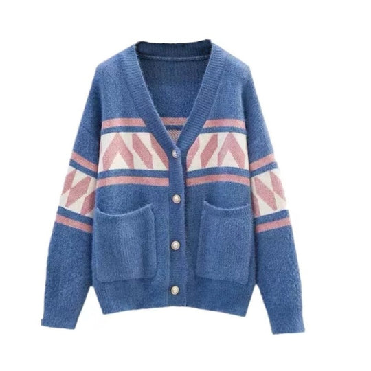 Damen Modische Strickjacke mit geometrischem Muster und weich fallender Silhouette EB