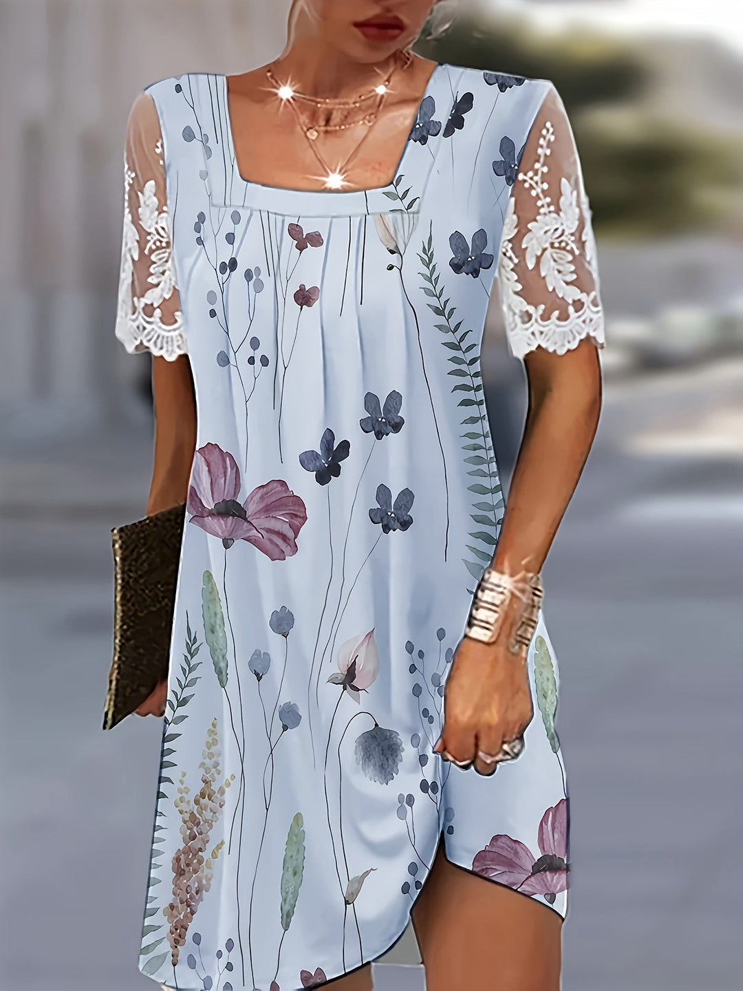 Damen Blumenmuster Shift Kleid EB