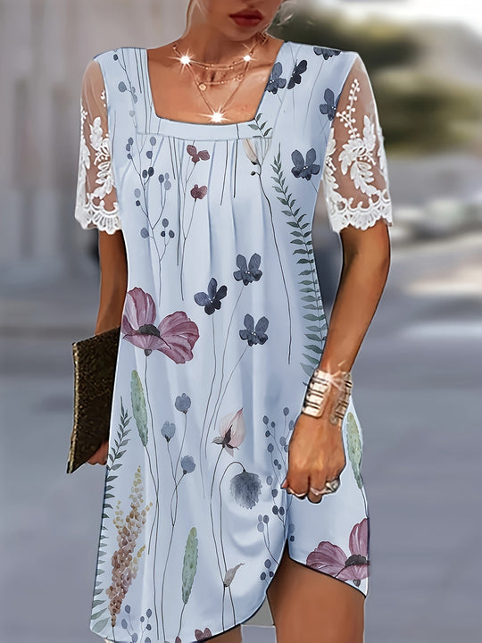 Damen Blumenmuster Shift Kleid EB