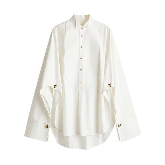 Damen Modische Oversize-Bluse mit speziellen Knopfdetails EB