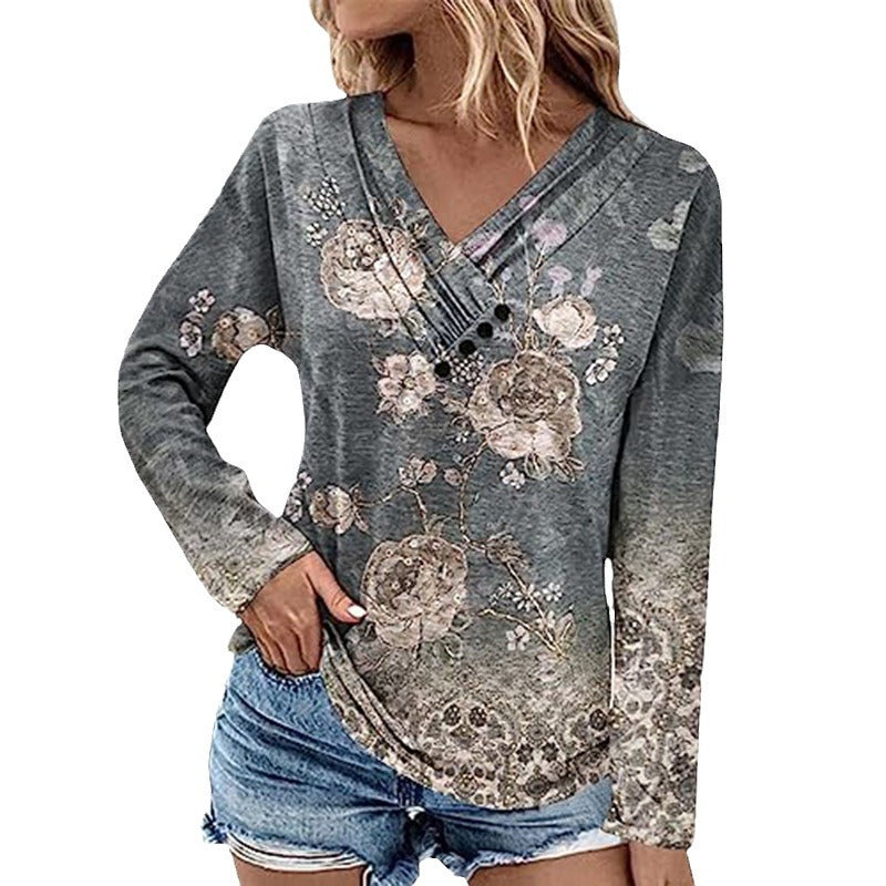 Damen Gerippter V-Ausschnitt Pullover mit Farbverlauf, Zierknöpfen und legerer Passform EB