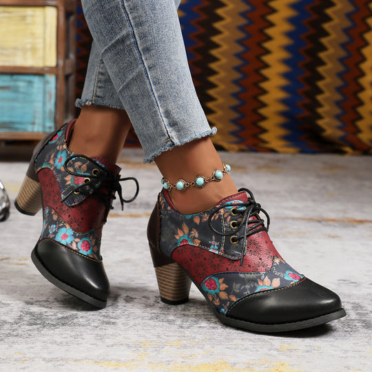 Damen Stiefeletten mit floralem Design und komfortablem Blockabsatz EB