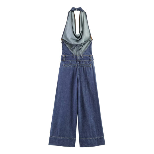 Damen Jumpsuit mit halbem Ausschnitt und weitem Bein EB